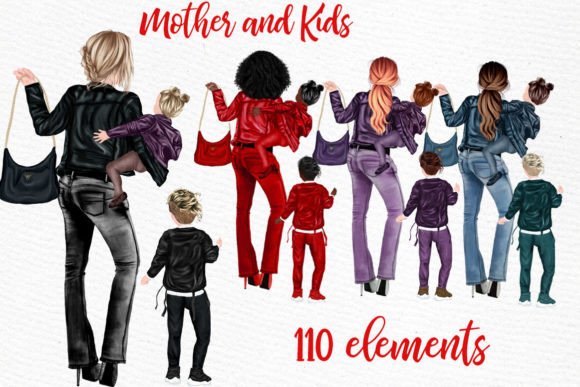 Modern Mother and Kids Clipart for Mom Life Designs