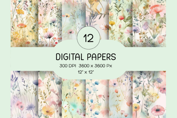 Watercolor Wildflower Digital Paper Set: 12 Designs for Creative Projects